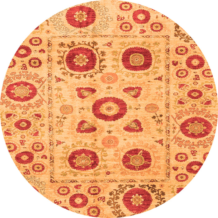 Round Machine Washable Abstract Orange Modern Area Rugs, wshabs4011org