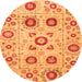 Round Machine Washable Abstract Orange Modern Area Rugs, wshabs4011org