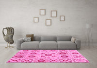 Machine Washable Abstract Pink Modern Rug, wshabs4011pnk