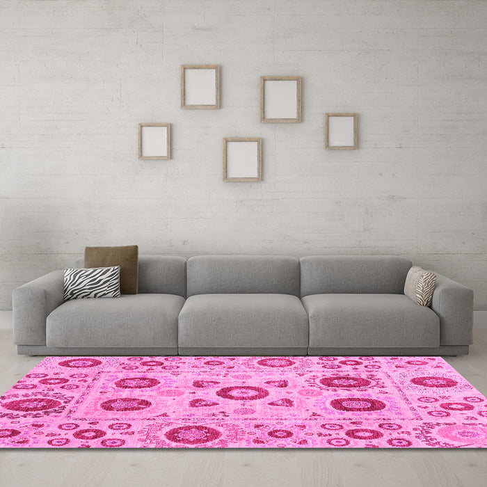 Machine Washable Abstract Pink Modern Rug in a Living Room, wshabs4011pnk