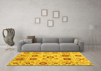 Machine Washable Abstract Yellow Modern Rug, wshabs4011yw