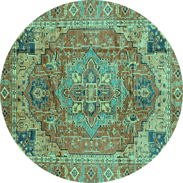 Round Machine Washable Persian Turquoise Traditional Area Rugs, wshabs4012turq