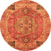 Round Machine Washable Persian Orange Traditional Area Rugs, wshabs4012org