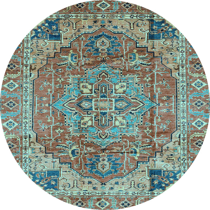 Round Machine Washable Persian Light Blue Traditional Rug, wshabs4012lblu