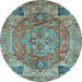 Round Machine Washable Persian Light Blue Traditional Rug, wshabs4012lblu