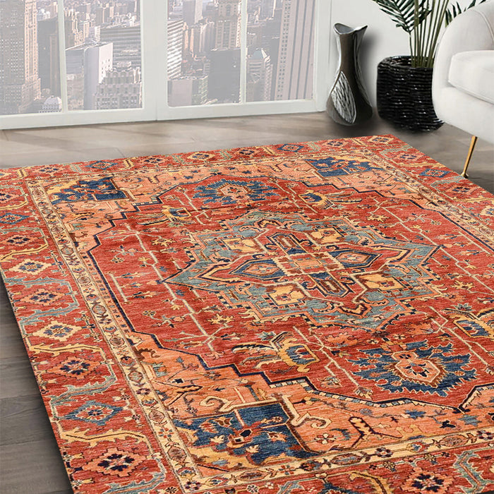 Machine Washable Abstract Red Rug in a Family Room, wshabs4012
