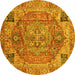 Round Persian Yellow Traditional Rug, abs4012yw