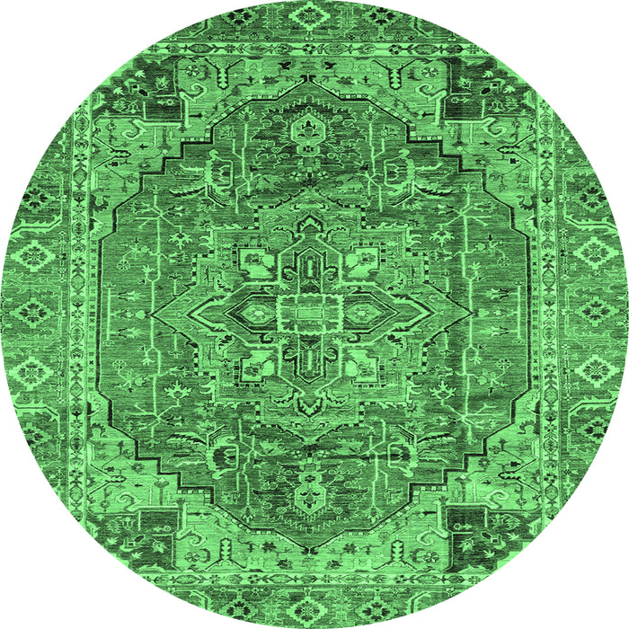Round Machine Washable Persian Emerald Green Traditional Area Rugs, wshabs4012emgrn