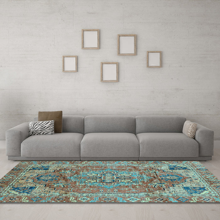 Machine Washable Persian Light Blue Traditional Rug in a Living Room, wshabs4012lblu