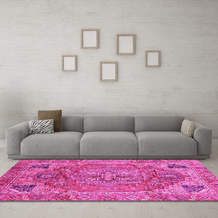 Machine Washable Persian Pink Traditional Rug in a Living Room, wshabs4012pnk