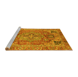 Sideview of Machine Washable Persian Yellow Traditional Rug, wshabs4012yw