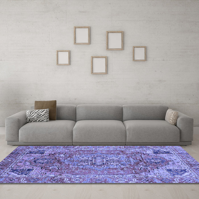 Machine Washable Persian Blue Traditional Rug in a Living Room, wshabs4012blu