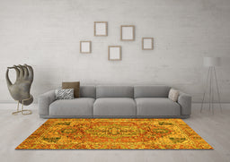 Machine Washable Persian Yellow Traditional Rug in a Living Room, wshabs4012yw