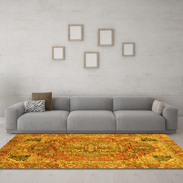Machine Washable Persian Yellow Traditional Rug in a Living Room, wshabs4012yw
