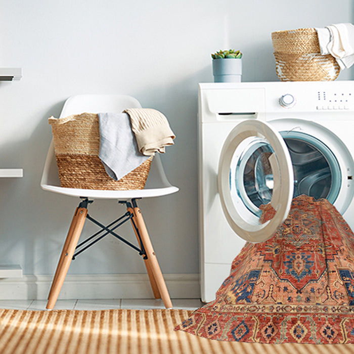 Machine Washable Abstract Red Rug in a Washing Machine, wshabs4012