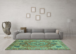 Machine Washable Persian Turquoise Traditional Area Rugs in a Living Room,, wshabs4012turq