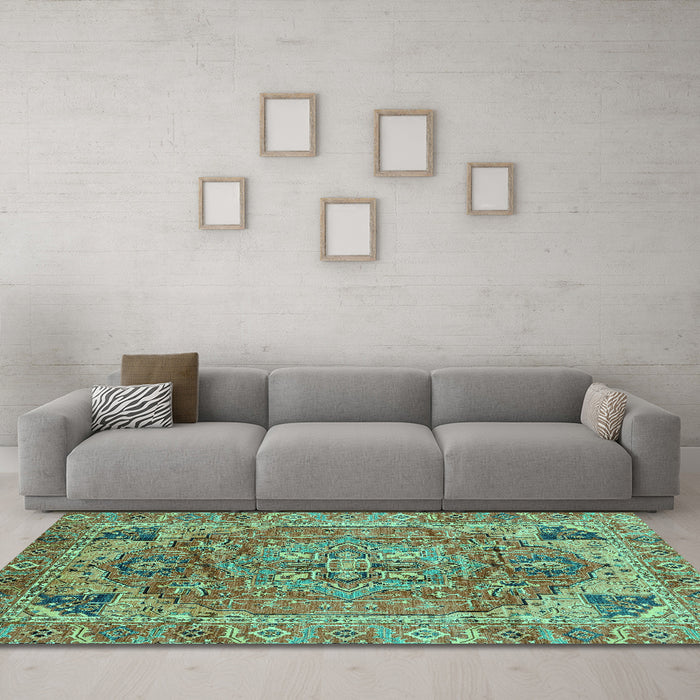 Machine Washable Persian Turquoise Traditional Area Rugs in a Living Room,, wshabs4012turq
