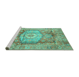 Sideview of Machine Washable Abstract Turquoise Modern Area Rugs, wshabs4013turq