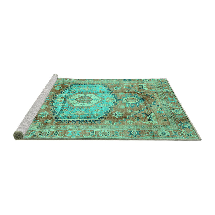 Sideview of Machine Washable Abstract Turquoise Modern Area Rugs, wshabs4013turq
