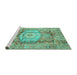 Sideview of Machine Washable Abstract Turquoise Modern Area Rugs, wshabs4013turq