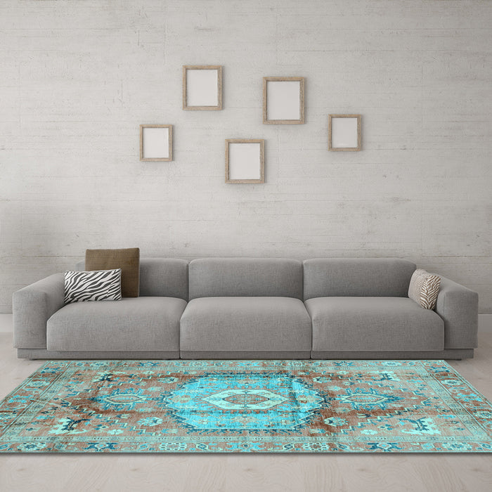 Machine Washable Abstract Light Blue Modern Rug in a Living Room, wshabs4013lblu