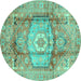 Round Machine Washable Abstract Turquoise Modern Area Rugs, wshabs4013turq