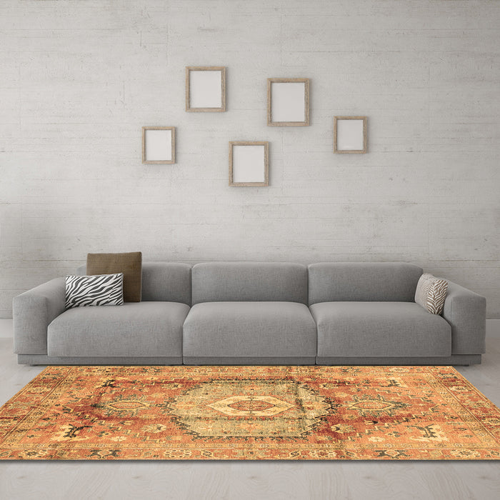 Machine Washable Abstract Brown Modern Rug in a Living Room,, wshabs4013brn