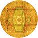 Round Abstract Yellow Modern Rug, abs4013yw