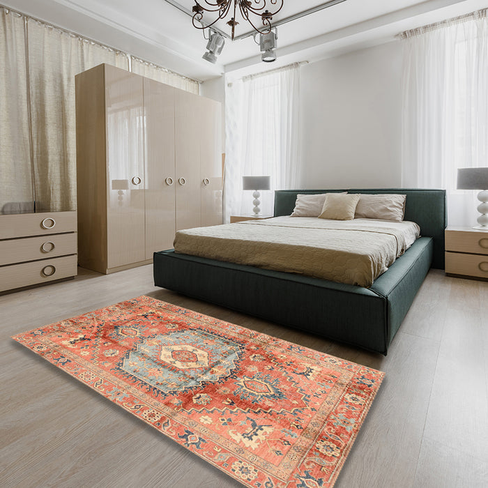 Machine Washable Abstract Brown Sugar Brown Rug in a Bedroom, wshabs4013