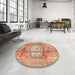 Round Machine Washable Abstract Brown Sugar Brown Rug in a Office, wshabs4013