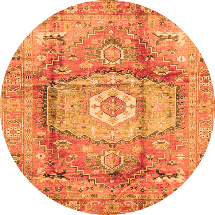 Round Machine Washable Abstract Orange Modern Area Rugs, wshabs4013org