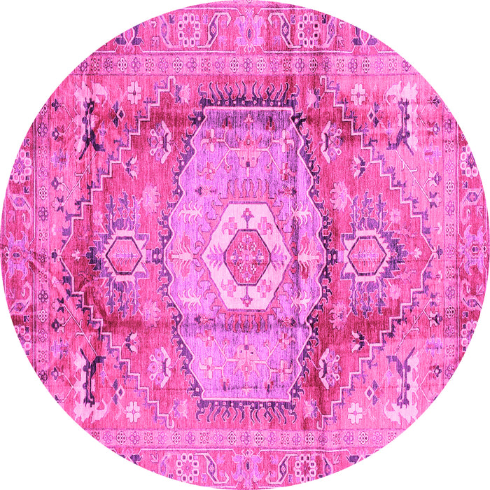 Round Machine Washable Abstract Pink Modern Rug, wshabs4013pnk