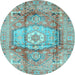 Round Machine Washable Abstract Light Blue Modern Rug, wshabs4013lblu