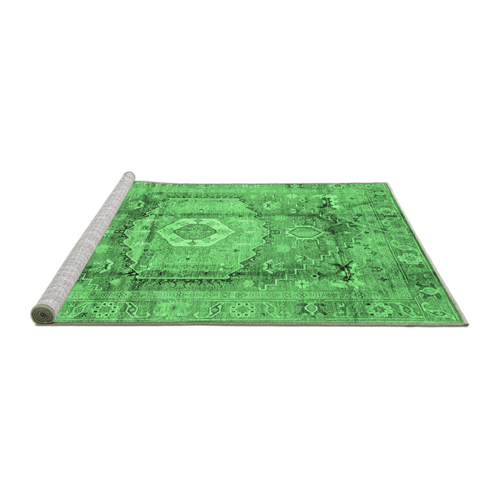 Sideview of Machine Washable Abstract Emerald Green Modern Area Rugs, wshabs4013emgrn
