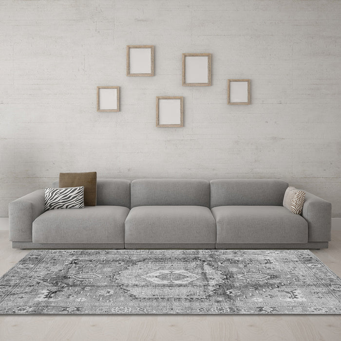 Machine Washable Abstract Gray Modern Rug in a Living Room,, wshabs4013gry