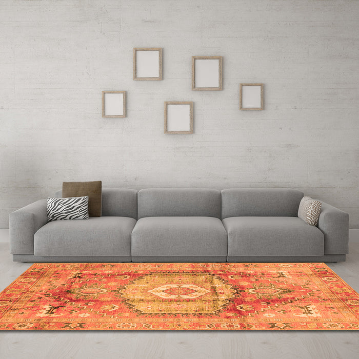 Machine Washable Abstract Orange Modern Area Rugs in a Living Room, wshabs4013org