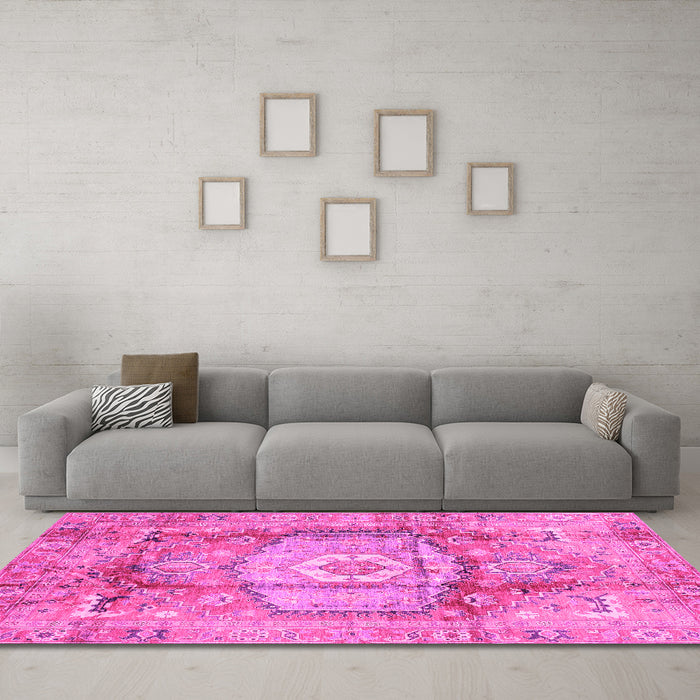 Machine Washable Abstract Pink Modern Rug in a Living Room, wshabs4013pnk