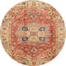 Round Machine Washable Abstract Red Rug, wshabs4014