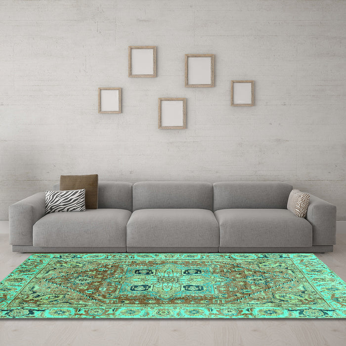 Machine Washable Abstract Turquoise Modern Area Rugs in a Living Room,, wshabs4014turq