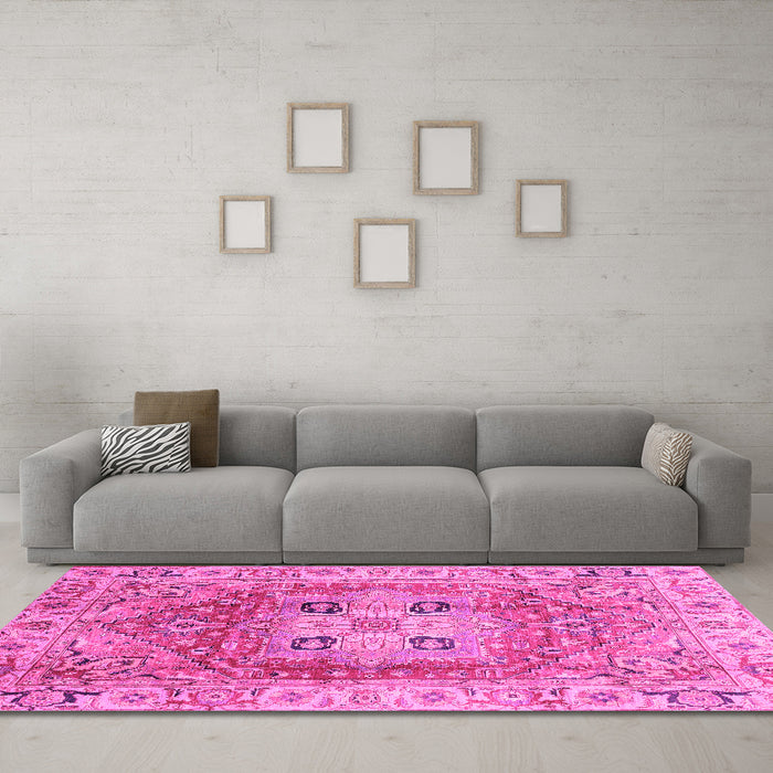 Machine Washable Abstract Pink Modern Rug in a Living Room, wshabs4014pnk