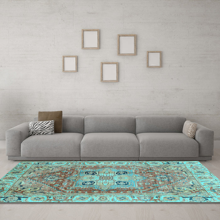 Machine Washable Abstract Light Blue Modern Rug in a Living Room, wshabs4014lblu