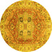 Round Abstract Yellow Modern Rug, abs4014yw