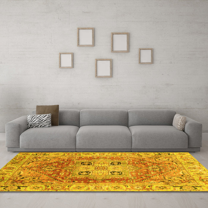 Machine Washable Abstract Yellow Modern Rug in a Living Room, wshabs4014yw