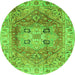 Round Machine Washable Abstract Green Modern Area Rugs, wshabs4014grn