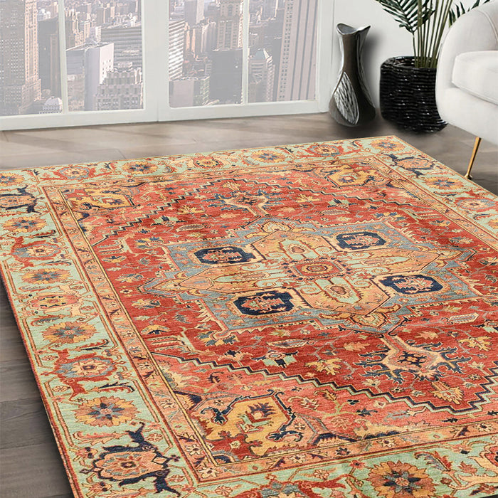 Abstract Red Modern Rug in Family Room, abs4014