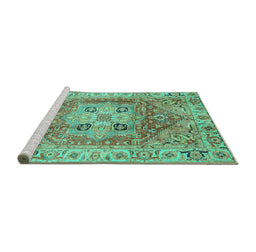 Sideview of Machine Washable Abstract Turquoise Modern Area Rugs, wshabs4014turq