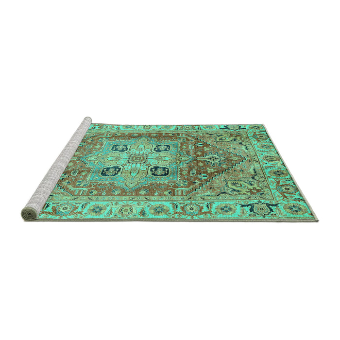 Sideview of Machine Washable Abstract Turquoise Modern Area Rugs, wshabs4014turq