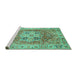 Sideview of Machine Washable Abstract Turquoise Modern Area Rugs, wshabs4014turq