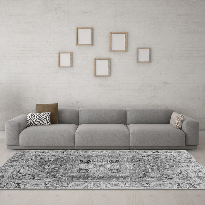 Machine Washable Abstract Gray Modern Rug in a Living Room,, wshabs4014gry