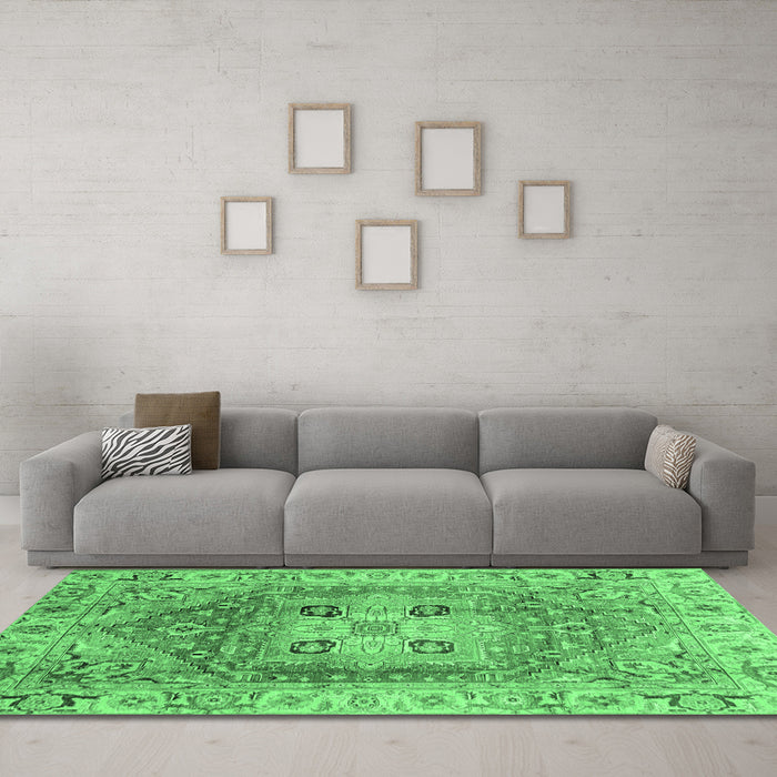 Machine Washable Abstract Emerald Green Modern Area Rugs in a Living Room,, wshabs4014emgrn